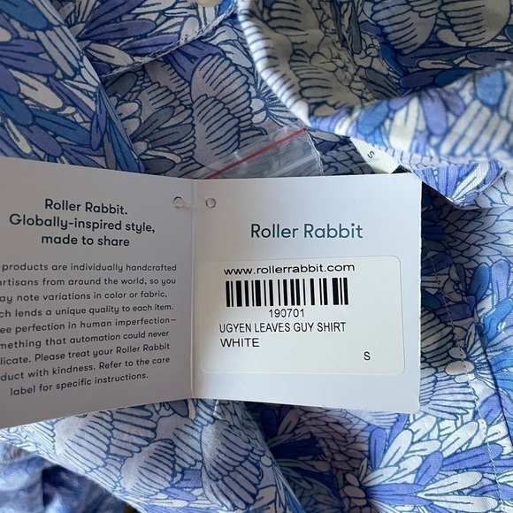 Roller Rabbit Guy Button Down Cotton Printed Shirt Small Blue White - Picture 5 of 11